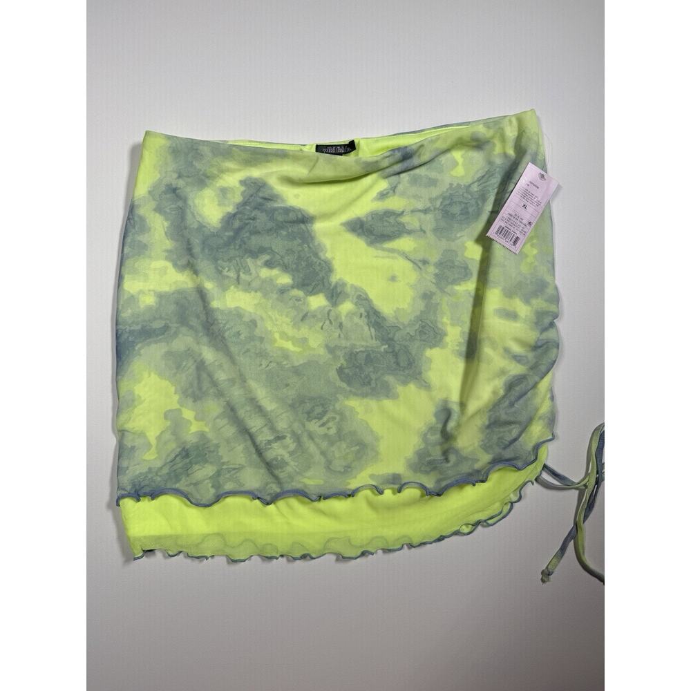 Wild‎ Fable Women's Green Tie-Dye Mesh Side Ruched Mini Skirt - Size XXL - NWT